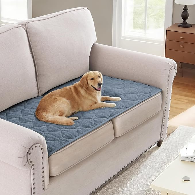 H.VERSAILTEX Couch Cover Chenille Pet Fuzzy Sofa Covers for 2 Cushion Couch Anti Slip Washable Sofa Slipcovers with Strap Soft Couch Protector Cover for Dogs Cats Kids(27.6" x 59", Stone Blue)