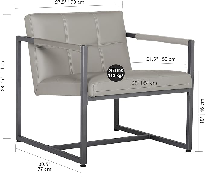 Camber Modern Accent Chair in Blended Leather, Pewter Gray/Mushroom
