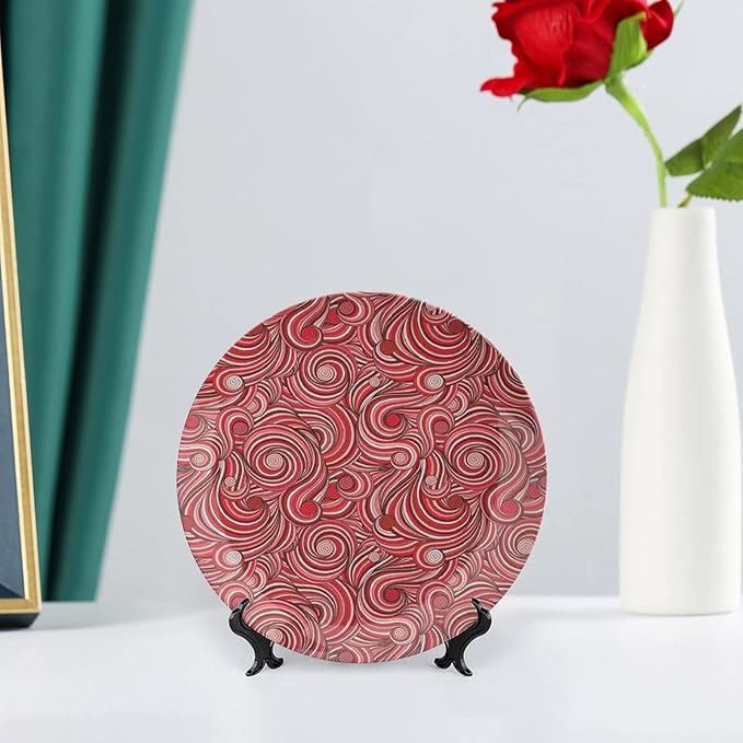Ceramic Plates, Asian Decorative Ceramic Plates, Modern Autumn Season Wavy Holiday Festival, 10 Inch, Household Plates Decorative, Rose Ruby Red