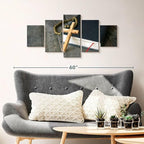 Elephant Stock Cross Canvas - 5 Panel Christian Pictures Decor - Canvas Print Wall Decor - Christian Cross Wall Art - 42" X 19"