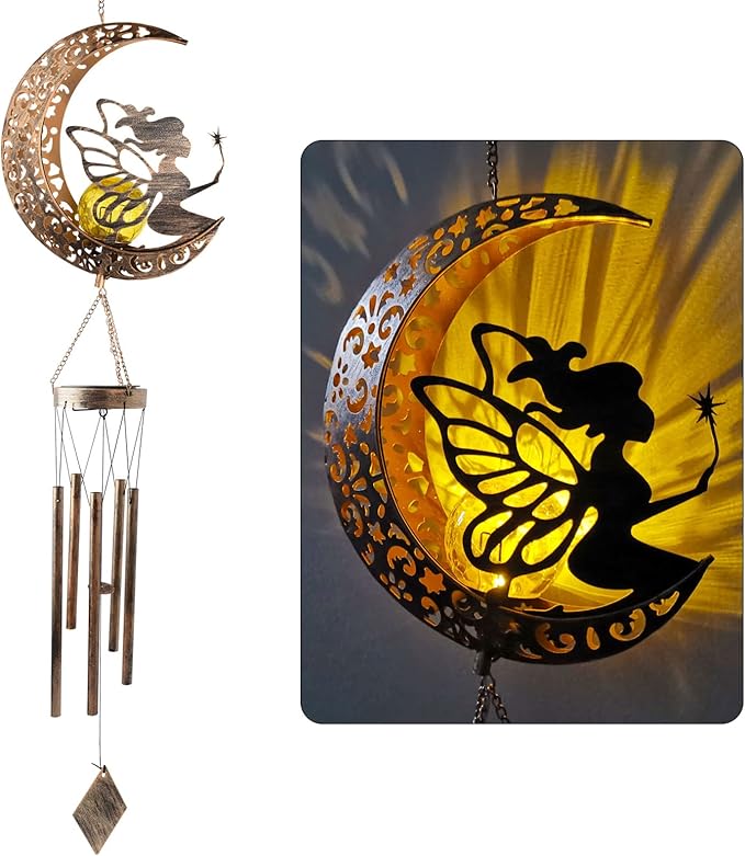 JOBOSI Moon Fairy Wind Chimes, Solar Wind Chime, Gifts for Mom, Women, Grandma, Garden Courtyard Lawn Decoration Gifts,Thanksgiving Gift
