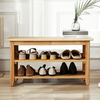 Shoe Rack Bench, 3-Tier Shoe Shelf Organizer,6-Pairs Entryway Storage Bench for Hallway, Bedroom, Living Room, Bedroom, Hold up to 550 lbs, Solid Wood, Natural