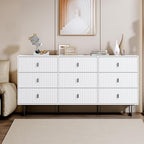 Modern Chest of Drawers with 9 Drawers,Deep Drawers,Clothes Organizer,Large Storage Cabinet for Living Room, Bedroom,Hallway,with Anti-Tipping Device, White