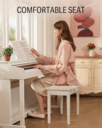 Donner Duet Piano Bench with Storage, Solid Wooden Keyboard Bench Piano Bookcase Stool Chair Seat with High-Density Sponges Padded Cushion, White