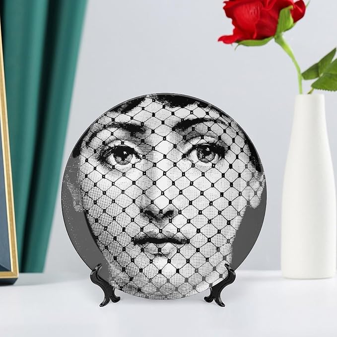 Lina Cavalieri Plate, Wall Decorative Plate, Mysterious Face Plate Wall Hanging Decoration,Including Bracket and Special Spring Hook, 8inch, Style9