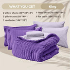 HYMOKEGE Dark Purple/Lavender King Size Comforter Set Seersucker 7 Pieces, All Season Luxury Bed in a Bag for Bedroom, Bedding Set with Comforter, Sheets, Pillowcases & Shams