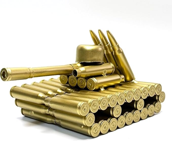 Bullet Shell Military Vehicle Sculptures - Handmade Tank, Airplane, Warship Metal Art Decor for Home, Office, Study Room for Men, Veterans (95 Tank)