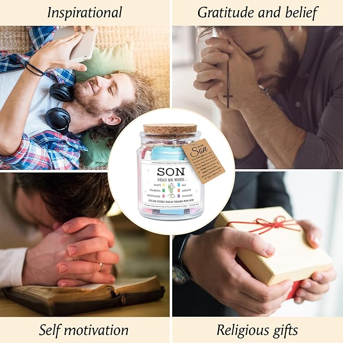 NewEleven Valentines Day Gifts For Son - Christian Easter Gifts for Young Men or Teen Boys - Meaningful Presents For Sons, Kids - Christian Gift For Sons From Mom, Dad - Bible Verse Jar