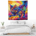 VUMIVI Colorful Cat Tapestry Pet Oil Painting Print Rainbow Colorful Abstract Art Pattern Tapestry Wall Hanging for Living Room Bedroom Dorm Classroom Aesthetic Decor W60xL60in