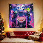 HOUHUANG Hanging paintings, blacklight tapestry, murals, and decorative paintings, fluorescent anime, cartoons, polyester material (59 "x 59") for families, bars, and outdoor parties (Halloween Girl)