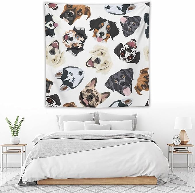 VUMIVI Dog-Head Tapestry Cartoon Pet Illustrations Cute Funny Animals Colorful Graffiti Tapestry Wall Hanging for Living Room Bedroom Dorm Classroom Aesthetic Decor W60xL60in
