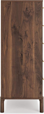Signature Design by Ashley Calverson Contemporary 5 Drawer Chest of Smooth-Gliding Drawers and Safety Stop, Dark Brown