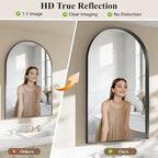 Arch Bathroom Mirror, 30"x48" Wall Mounted Vanity Mirror with Deep Frame, Tempered Glass Decor Mirror for Bathroom, Bedroom, Entryway and Living Room, Hanging or Leaning, Black