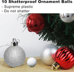 Silver & Red 3.2" Large Christmas Balls - Christmas Tree Decoration Ornaments Shatterproof Hanging Balls for Birthday Halloween Holiday Wedding Decorations Set of 10pcs
