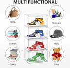 5 Pack Acrylic Shoe Box Size 14, Clear Plastic Stackable Sneaker Shoe Display Case Transparent Storage Bins Handbag Organizer Containers with Magnetic Lids, Figures Collectibles Showcase