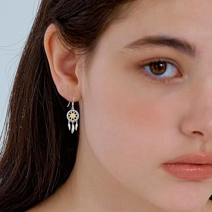 Dream Catcher Earrings for Women 925 Sterling Silver Western Earrings Dream Catcher Dangle Cowgirl Earrings Bohe Jewelry Gifts for Women