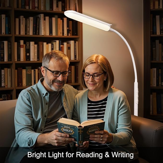 FRIDEKO HOME 2 Pack LED Floor Lamps with Remote, Dimmable Bright Reading Lamp for Crafts, Painting, Office, Bedroom, Flexible Gooseneck Standing Light, 4 Color Temperatures 1800LM Touch Control,White