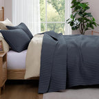 WRENSONGE King Size Quilt-3 Pieces Lightweight Blue Grey Bedspreads King Quilt Bedding Set for All Seasons, Soft Summer Coverlet with 2 Pillow Shams Suitable for Bed, Couch, Quilt Blanket