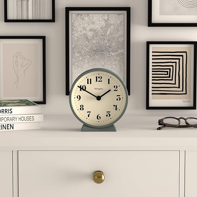 NEWGATE® Theatre Mantel Clock | Modern Classic Round Design | Asparagus Green | Contemporary Style for Desk, Table, Shelf or Bedside
