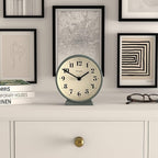 NEWGATE® Theatre Mantel Clock | Modern Classic Round Design | Asparagus Green | Contemporary Style for Desk, Table, Shelf or Bedside