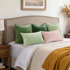 decorUhome Spring Chenille Soft Cozy Throw Pillow Covers 18x18 Set of 2, Modern Farmhouse Boho Velvet Decorative Pillow Cases with Stitched Edge for Couch Sofa Bed Home Decor, Forest Green