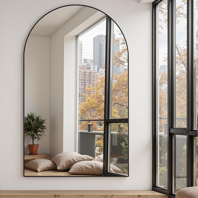 Suidia Arched Full Length Mirror, 82"x44" Floor Mirror Freestanding, Floor Standing Full Body Mirror with Stand for Bedroom, Hanging Leaning Mounted for Living Room Cloakroom, Black