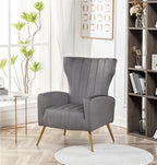 Modern Velvet Accent Chair, Channel Tufted Bedroom, Office or Living Room Furniture with Elegant Metal Legs, 26" Wide Armchair, Grey