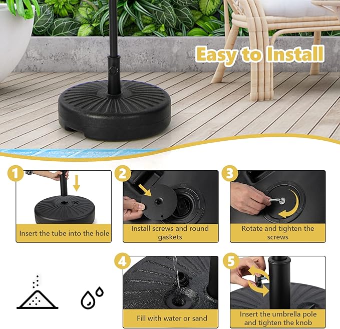 Giantex 75lbs Fillable Umbrella Base, 20 inch Water and Sand Filled Umbrella Stand, Fit 1.5"-1.9" Umbrella Pole, HDPE Weighted Market Table Umbrella Holder for Outdoor Deck Garden Poolside