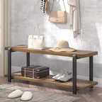 EXCEFUR Entryway Bench, Industrial Shoe Storage Bench for Living Room Bedroom, Rustic Brown