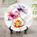Decorative Plates, Floral Print Ornament, Vibrant Tones Summer Flowers, 10 Inch, Kitchen Wall Decor, Multicolor