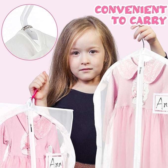 14 Pcs Garment Bags for Dance Costumes Clear PVC with Zippers 24 x 50 Inch Suits Bag with Pockets Dance Costume Organizer Carrier for Storage Cover for Adult(Fully Transparent White,Classic)