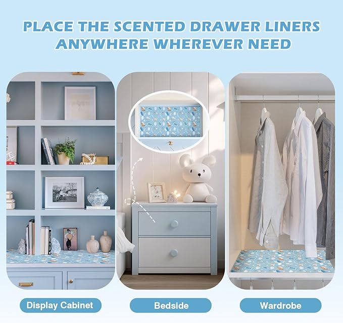 SCENTORINI Baby Powder Scented Drawer Liners, 6 Sheets Fragrant Paper Liners Non-Adhesive Paper Sheets for Home Closet, Dresser Drawers, for Home Fragrance