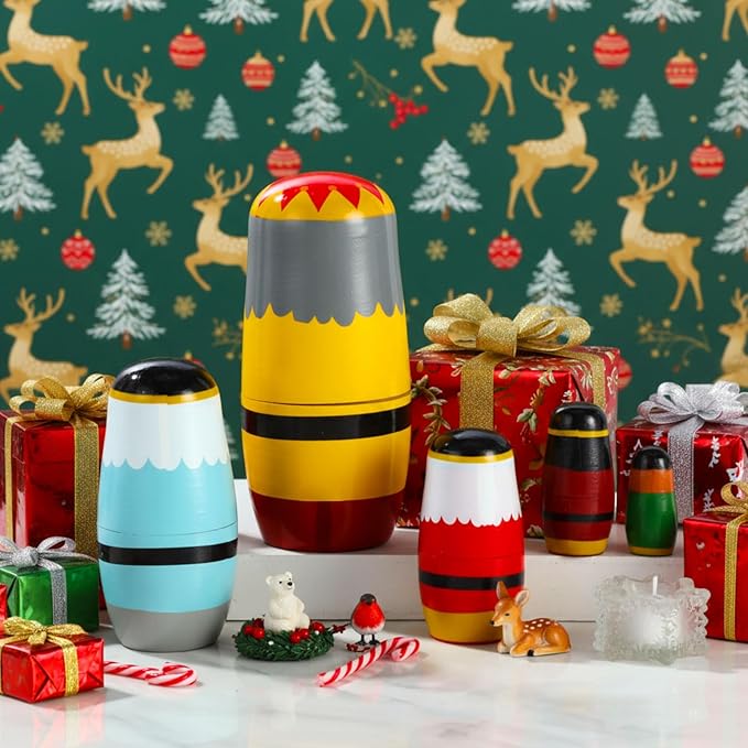 Gejoy Russian Nesting Dolls for Kids Handmade Matryoshka Wooden Stacking Toys Nesting Dolls Collectible Gifts for Winter Christmas Holiday Present Boys Girls Adults Home Decor(Nutcracker Soldiers)