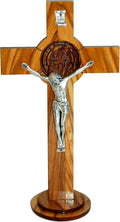 Holy Land Market Olive Wood Table and Wall St. Benedict Crucifix with a Certificate and Lord prayer card (6.75 Inches)