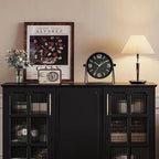 QIYAODECO® Vintage Metal Desk Clock for Bedroom, with Adjustable Angle Ticking Small, Battery Operated Mantel Bedside Clock, Decorative Table, Old Fashioned Style Black Decor, Adult Kid Gift, Black