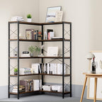 Corner Bookshelves and Bookcases Industrial Corner Etagere Bookcase L Shaped Shelf 5-Tiers with Metal Frame for Living Room Home Office