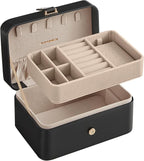 SONGMICS Jewelry Organizer Box, Travel Jewelry Case, 2-Layer Travel Case for Earrings, Necklaces, Bracelets - Portable Jewelry Storage with Large Capacity, Gift Idea, Ink Black UJBC166B01