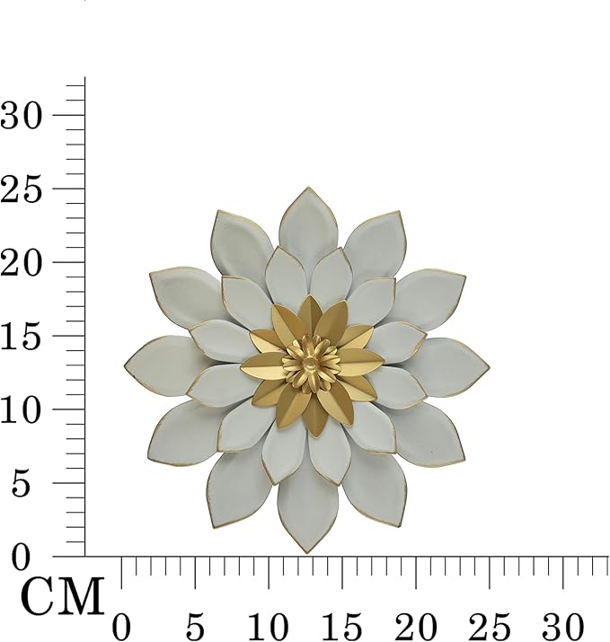 JWZSKZYZ Metal Flower Wall Decor, 9.5inch white gold Modern Iron Floral Wall Art Sculpture Farmhouse Hanging Decoration for Home Living Room, Bathroom, Kitchen, indoor, Patio Porch - （White）