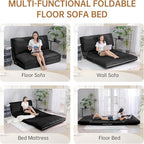 Bean Bag Chairs for Adults,Folding Sofa Bed,Floor Couch Bed, Foam Filling Fold Floor Mattress with Washable Soft Faux Fur Cover, Leisure Floor Couch for Bedroom Living Room(Black, Double)