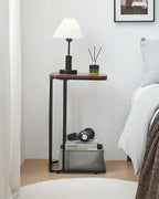 C Shaped End Table, 27 Inches High Small Side Table for Sofa and Bed, Couch Table Slides Under, Tall Tv Tray Table for Living Room, Bedroom, Metal Frame, Rustic Brown & Black