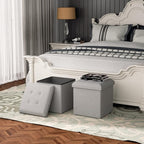 MoNiBloom 15 Inches Storage Ottoman Cube, Folding Square Foot Rest Stool, Small Ottoman Footrest with Storage for Living Room, Bedroom, Entryway, Light Gray
