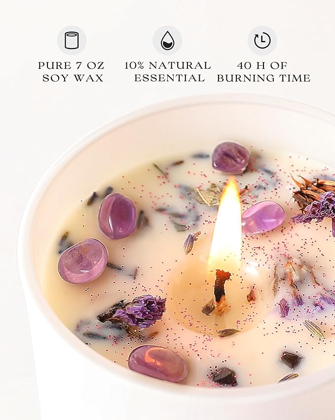 AOOVOO Lavender Candles Set for Women - 4 Pack Candles for Home Scented, 28 oz 200 Hour Long Lasting Aromatherapy Candle with Crystals Inside, Birthday Gifts Valentines Day Candle for Women Mom