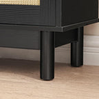 HOOBRO Shoe Storage Bench Entryway, Rattan-Like Shoe Bench with Flip Drawers, Narrow Shoes Rack Cabinet with Rattan Doors, Wooden Organizer for Entryway Hallway, Black BN51HX01