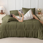 JOLLYVOGUE King Comforter Set, Ultra-Soft Bed in a Bag King Size 7 Pieces, Oeko-TEX Certified Bedding Set with Down Alternative Comforter, Sheets, Pillowcases & Shams, Olive Green