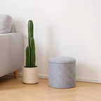 13" Foldable Boucle Round Storage Ottoman,Space-Saving Footrest/Seating/Coffee Table for Small Apartments,Dorms & Bedrooms-Grey