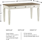 Signature Design by Ashley Realyn Home Office Lift Top Desk, USB Charging, Spring Lift Top, Smooth-gliding Drawer, 60" W x 28" D x 31" H, Chipped White and Brown