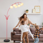 HMVPL Pink Flower Floor Lamp for Living Room, Floral Arched Floor Lamp with 5 G9 LED Bulbs, Foot Switch, Curved Standing Lamp with Acrylic Shade, Cute Tall Lamp for Living Room Bedroom Girls Nursery