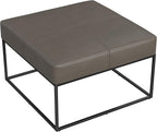 Homepop Decorative Large Square Black Metal Ottoman | Ottoman Stool for Living Room & Bedroom | Decorative Home Furniture (Pewter Gray Faux Leather)