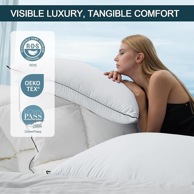 Luxury Down Fiber Pillows Queen Size, Bed Pillows for Sleeping, Pillow for Back, Stomach or Side Sleepers (Modern 75, White, Standard (Pack of 2))