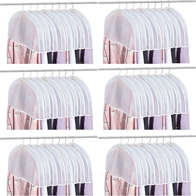 Patelai 100 Pcs Shoulder Covers for Hanging Clothes 24 x 12 x 2 Inches Plastic Garment Dust Covers Protectors with 2" Gusset for Closet Storage Suit, Coats, Jackets, Dress Closet Storage